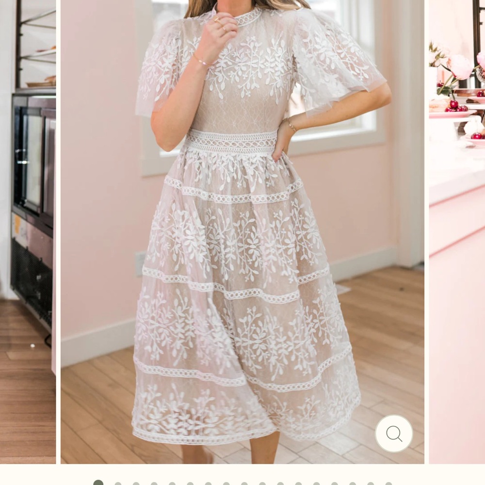 Ivy City Co White Lace Midi Dress